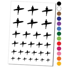 Surfer Surfing Walking with Surfboard Silhouette Temporary Tattoo Set