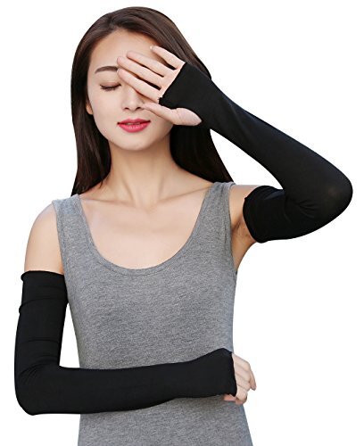 Damen Outdoor Sonnenschutz weiche Langarm fingerlose Handschuhe 1 schwarz - Bild 4 von 7