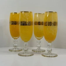 Set of 4 Interglass Italian Marbled Yellow Prince of Florence Champagne Flutes
