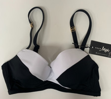 Pour Moi 5th Avenue Padded Underwired Longline Bikini Top Black/White 32C