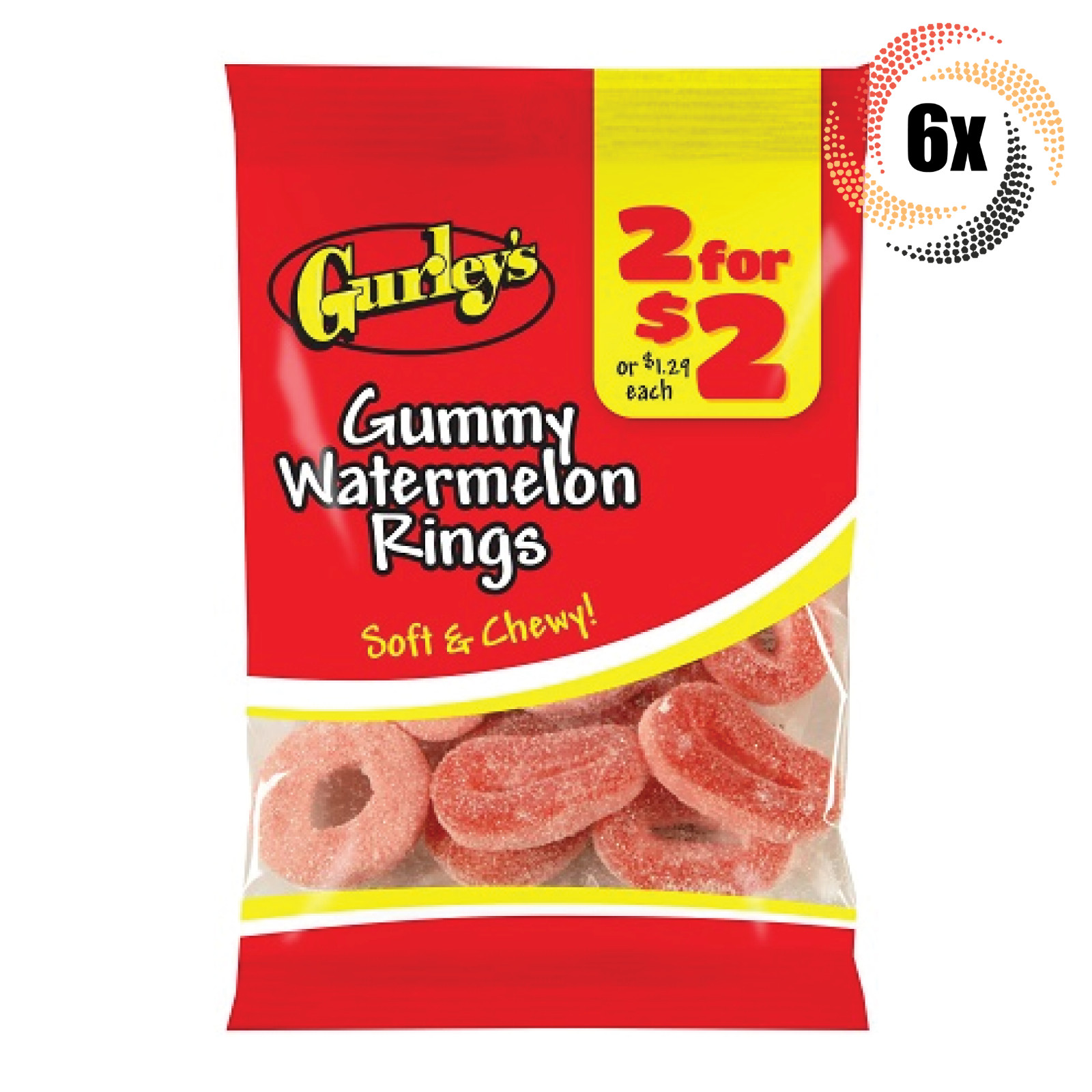 6 упаковок жевательных конфет Gurleys Gummy Watermelon Rings 275 унции Быстрая доставка 3790₽