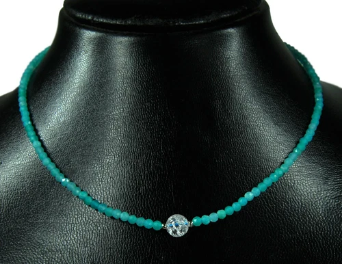 Blue Andean Opal Necklace 925 Silver Faceted Ø3mm with Rock Crystal Bead