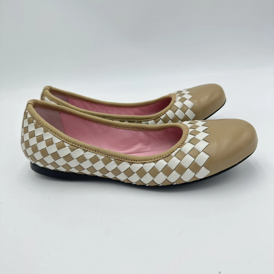 Robert Zur размер ЕС 38 США 7 MATTIE желтовато-коричневый белый кожаный сплетенный балетки туфли - Изображение 2 из 4