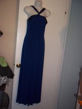 Davids Bridal Women’s Formal Halter Neck  Long Gown Sz 6 Cobalt Blue Satin Trim