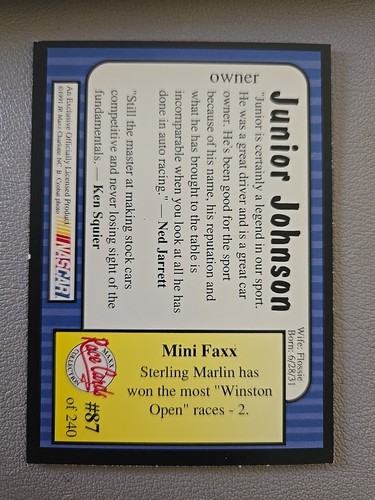 Maxx Collection Race Cards 1991 Junior Johnson Card 87 of 240 - Picture 2 of 3