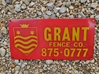 Grant Fence Store Sign Metal Tin Display Vtg Mancave Military Badge Emblem Vtg
