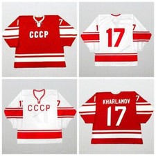 Maglia Hockey Kharlamov #17 CCCP Cucita Personalizzata Qualsiasi Nome Taglia S-4XL Bianco Rosso