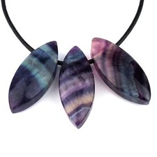 Fluorit bunt Navette Anhänger seitlich gebohrt + Satinband schwarz AAA-Qualität