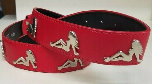 Rare Sexy PINUP FILLE Ceinture - Cuir Rouge + Goujons Concho / 30-32 / Vintage Rare - Photo 1/7