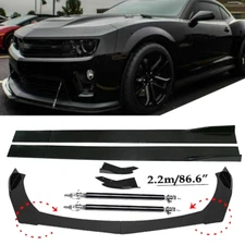 Front Bumper Lip Spoiler+86.6" Side Skirt Body Kit Glossy For Chevy Camaro