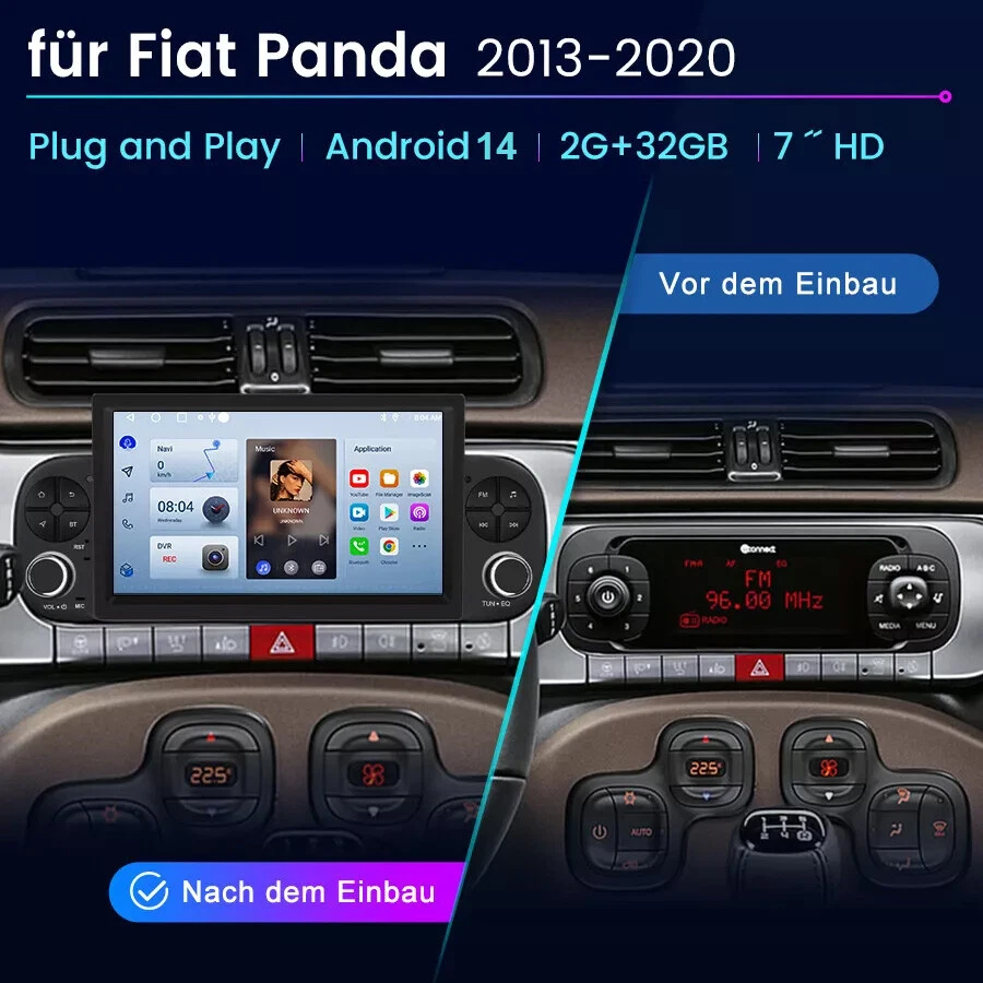 Autoradio 7” Android 14 per FIAT PANDA 2013 2014 2015 2016-2020 CarPlay Navi  - Immagine 2 di 4