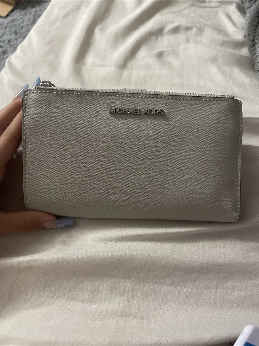 Michael Kors Jet Set Travel Double Zip Wristlet Optic White Gold