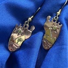 Copper  Brass feet 1 3/4" x 5/8" estate pierced wire earrings A25