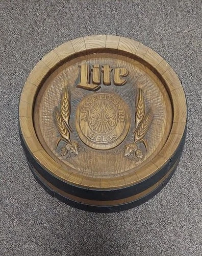Vintage Miller Lite Beer Barrel Sign. 18" Plastic