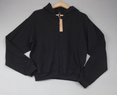SKIMS Hoodie Damen S schwarz Baumwollfleece Reißverschluss kurz Lounge Freizeit Tasche neu mit Etikett
