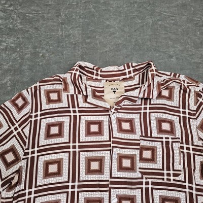 OAS Cuba Shirt Mens XL Brown Geometric Short Sleeve Button Front