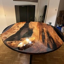 Round Black Epoxy Coffee Table – Modern Handmade Resin Living Room Table