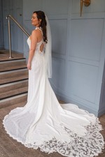 Ivory Lace Beaded Mermaid Wedding Dress Sleeveless V-Neck Open Back 8-10