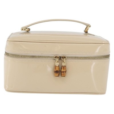 GUCCI Bamboo Vanity Hand Bag Patent leather Beige Gold 032 1705