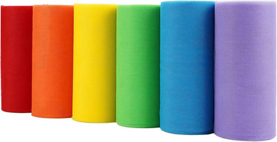 Rainbow Tulle Ribbon 6 Colors Roll Tulle Fabric Rainbow Spool Ribbon for Tutus W