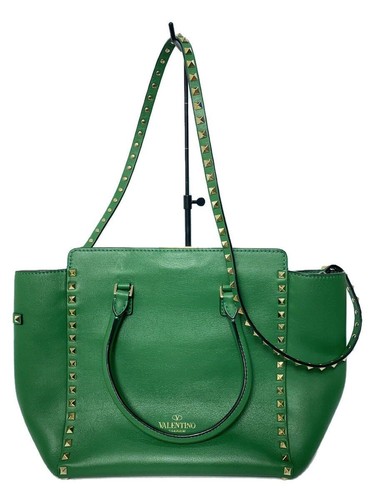 VALENTINO Shoulder Bag Rockstuds 2 Way Leather Green Solid Used