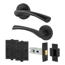 Black Door Handles Curved Swept Internal Round Rose Bathroom Latch Lock Pack