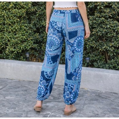 2000s American Rag Cie Blue Paisley Boho Harem Pants XS   Open Leg Festival Y2K