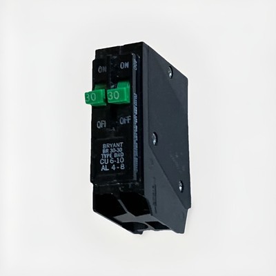 Bryant BRD BR3030 2x 1P 30A 240V Old Style Circuit Breaker Non-CTL Cheater Green