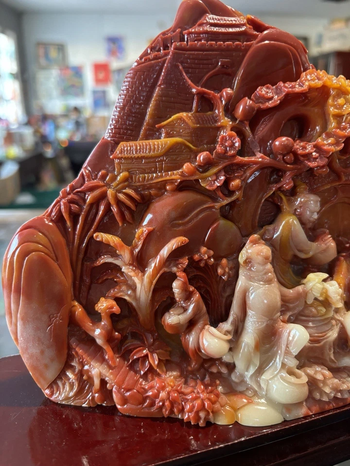 Paisaje chino tallado en relieve Shoushan de doble cara Foto 3 de 4