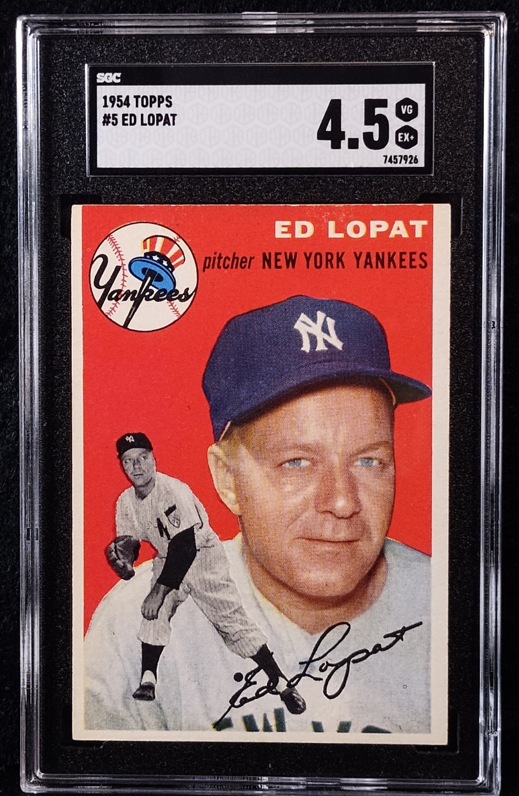 1954 Topps Ed Lopat #5 New York Yankees SGC 4.5 VG EX+ Nice Color Sharp!
