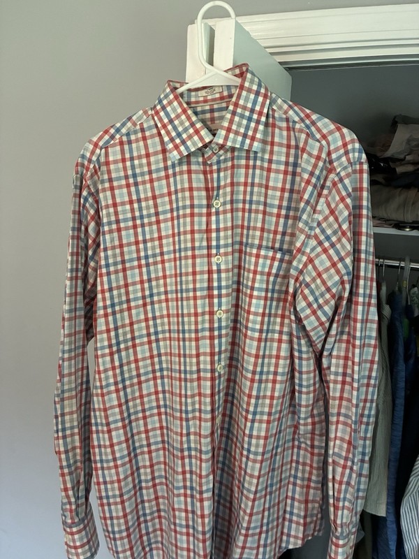 Peter Millar Large Red/Blue/White Long Sleeve Button Down  100% Cotton