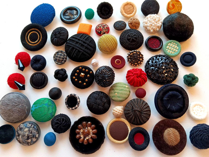 Lot Antique Victorian + Vintage Fabric Buttons Crochet Handmade Beaded 55Pc.