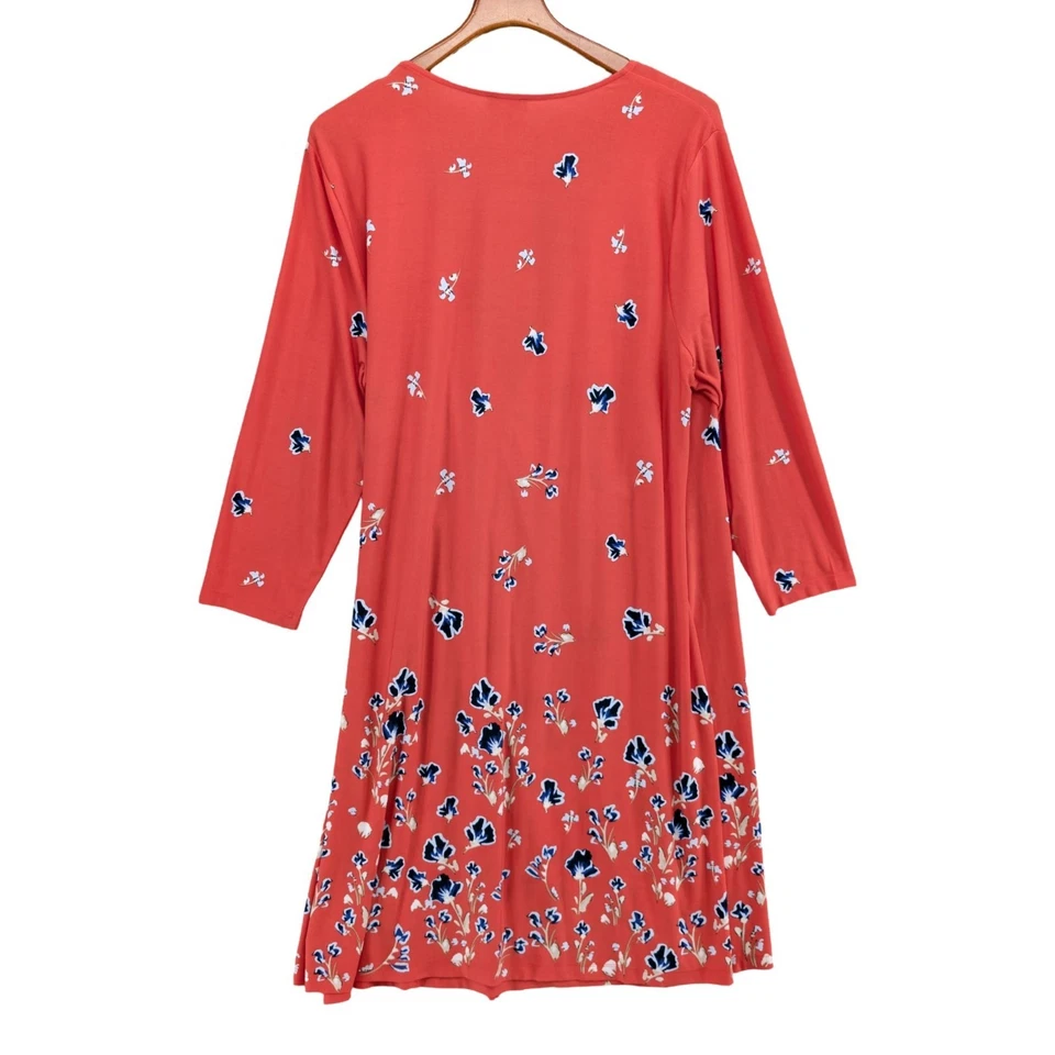 Vestido envolvente The Limited naranja azul floral manga larga jersey hasta la rodilla talla 1X Foto 2 de 4