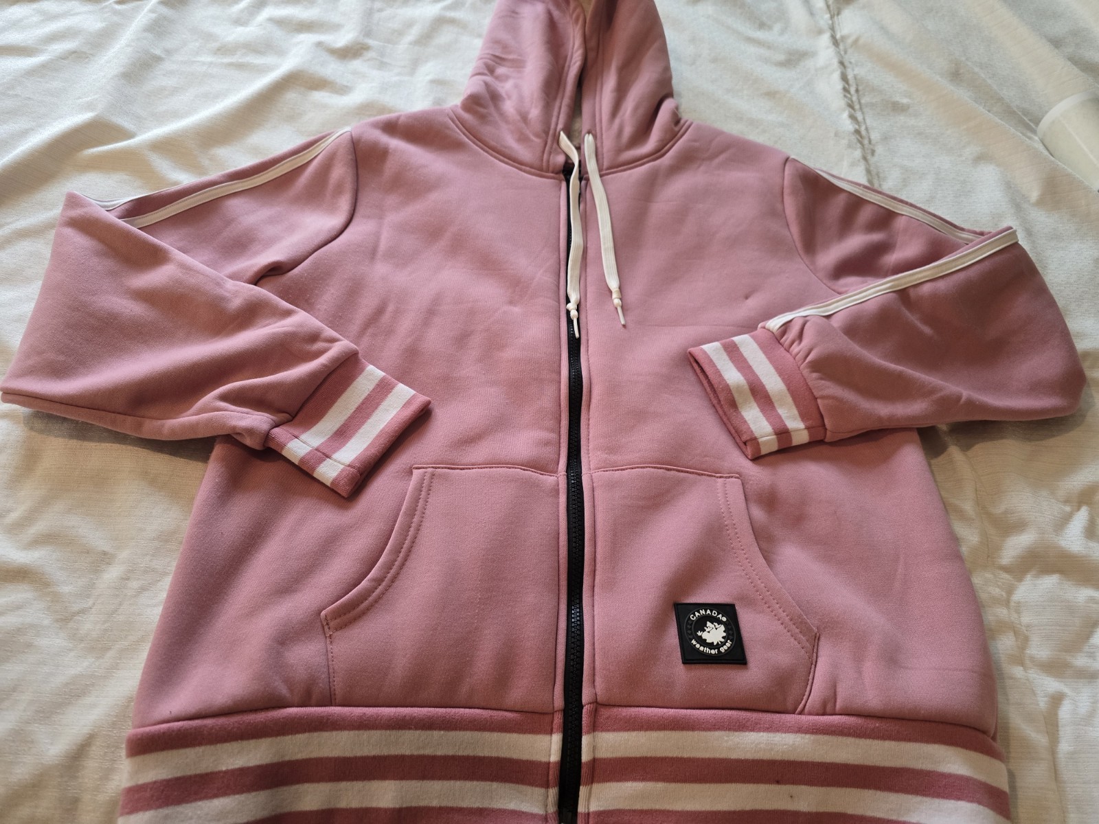 Womens Sz L Canada Weather Gear Sherpa Lined Full Zip Sweatshirt Jacket Pink Euc