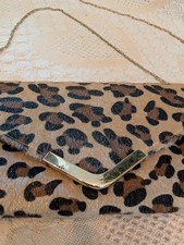 Leopard Print Clutch Evening Bag Crossbody/Shoulder Fur, 2 Chains