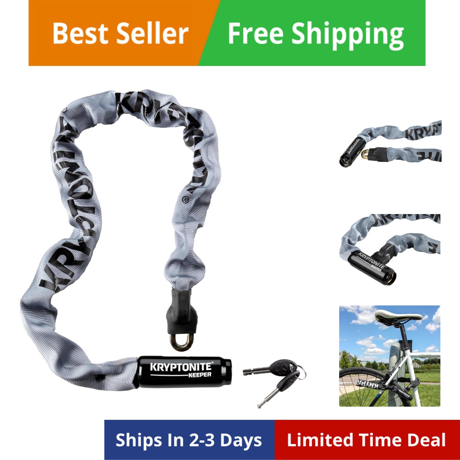 Keeper 785 Bike Chain Lock, 2.8 Feet Long Heavy Duty Anti-Theft Bicycle Chain...