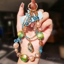 Crystal Beaded Cell Phone Wrist Strap Charm Pendant with Tether Tab Keychain New