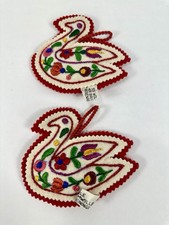 2 PIECES Hungarian Traditional EMBROIDERED Ornaments Floral Needlework Wool Bird