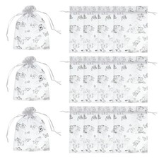 Organza Bags, 100 Pcs 5.1 x 7 Inch Butterfly Mesh Candy Pouch, White Silver