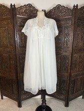 Vtg 60s Van Raalte Ethereal Fairy Ivory Chiffon Peignoir Nightgown  Robe Set SM