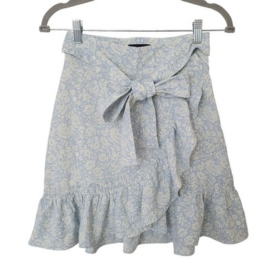 Express Floral Ruffle Wrap Skirt Bow Tie Waist Womens Size 00 Light Blue NWT 