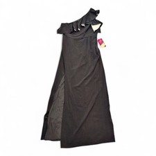 Halston Heritage One-Shoulder Black Ruffle Evening Gown Size 12