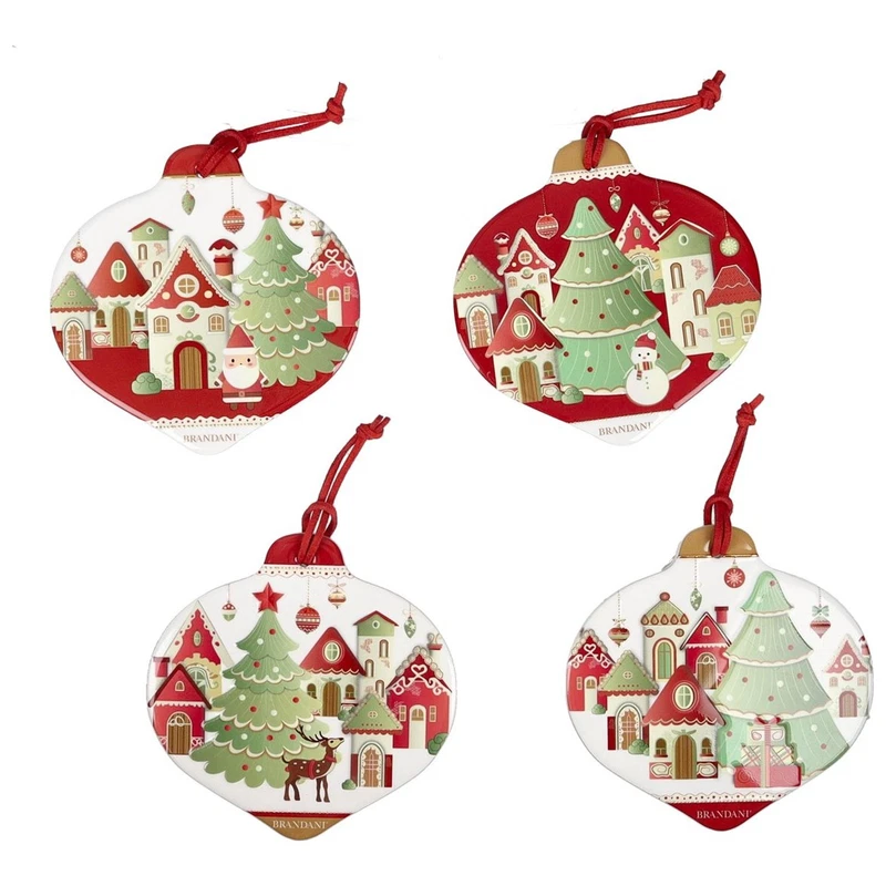 Set 4 Sottobicchieri Natale Goccia Ceramica Sughero BRANDANI Villaggio in Festa, fotografia 9 di 9