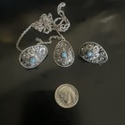 Stunning Vntg sterling silver & Turquoise filigree Set earrings & Necklace 18.5” — photo 9