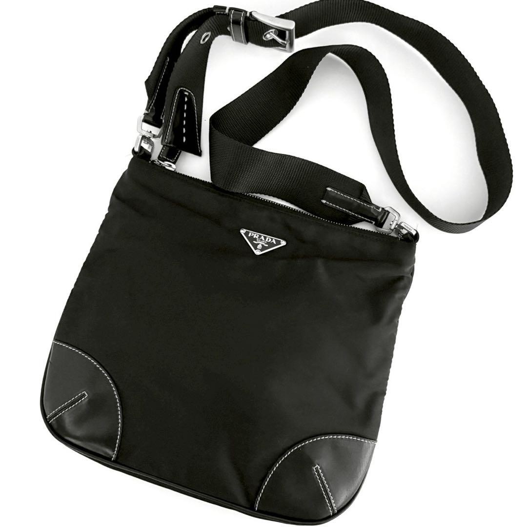 Prada black nylon and leather shoulder bag with model number PGD2R0