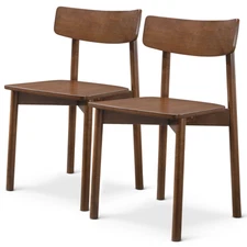 Set Of 2 Rich Walnut Dining Chairs Mid Century Modern Solid Wood Dining Chairs