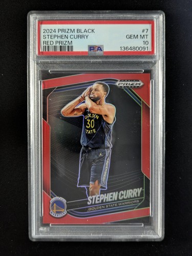 2024-25 Panini Prizm Black STEPHEN CURRY 42/299 Red Prizm Night Night #7 PSA 10