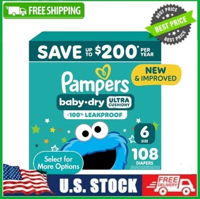 Pampers Baby Dry Baby Diapers Size 6, 108 Count
