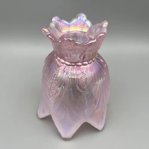 VTG Fenton Pink Opalescent Carnival Glass Tulip Two-Way Votive Candle Holder