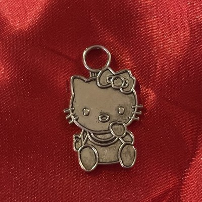 Vintage Duel Sided Silver Hello Kitty Charm Pendant W/Loop NEW OLD STOCK